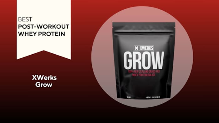 Black bag with white writing that says "GROW" against a red background